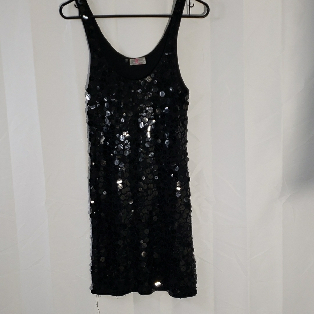 Black Sequin Evening cocktail Dress Size Small Sleeveless LBD